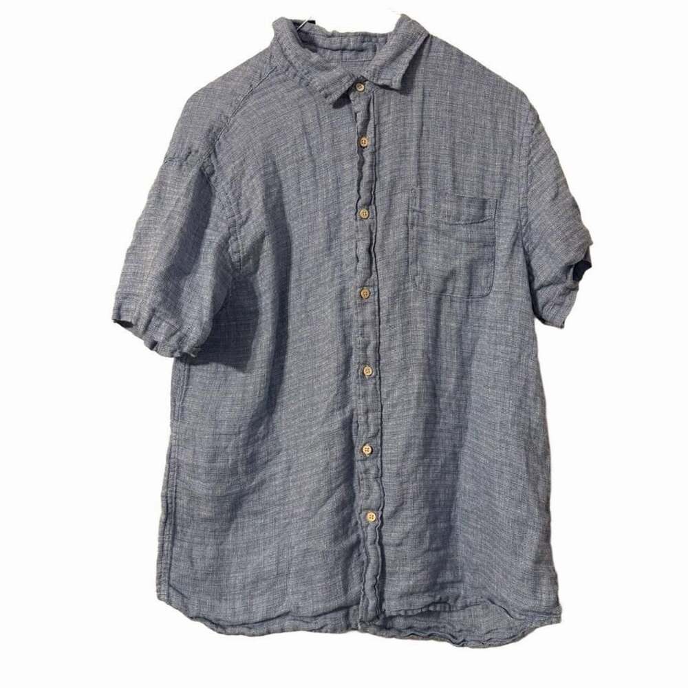 Faherty Brand Palma Linen Short Sleeve Shirt Size XL Blue Basketweave